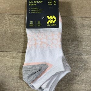 All In Motion Women's 6 Pack Arch Support No Show Socks Shoe Size 4-10